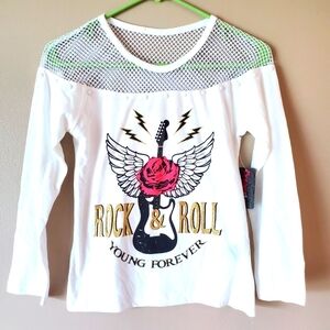 NWT Dreamstar Girls L(14) White Cat Knit Long Sleeve Bead Accent Top